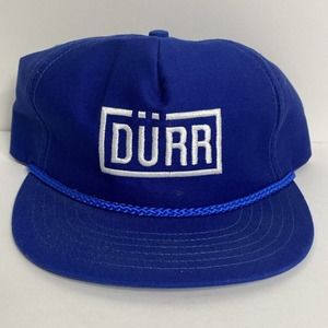 Vintage Durr Rope Hat Cap Leather Adjustable Logo White Rest Blue Nice Vtg USA